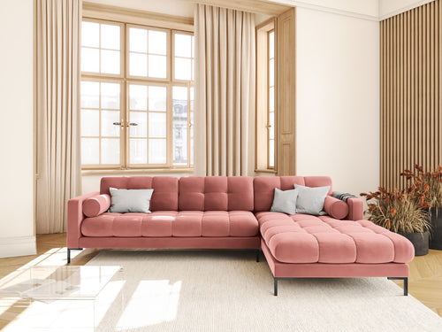 Cosmopolitan Design rechter hoekbank Bali 5-zits, flueel, roze - 185x293x75cm