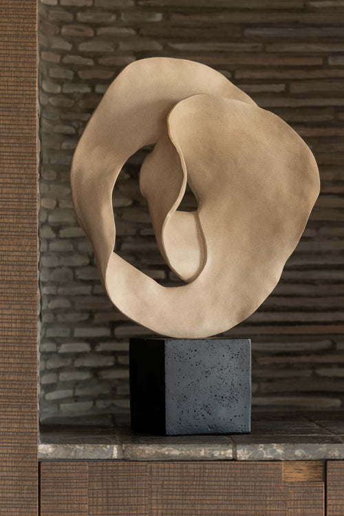 J-Line decoratie Abstract Op Sokkel - polyresin - beige/zwart