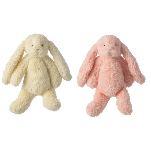 J-Line knuffelbeer Konijn - polyester - roze/geel - small - set van 2