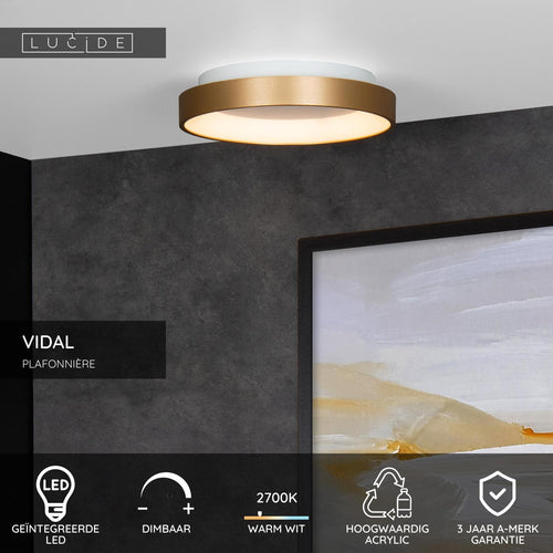 Lucide plafonnière VIDAL - Geïntegreerde LED - Mat Goud / Messing