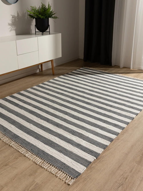 benuta vloerkleed van gerecycled materiaal Tom - grijs/wit - 80x150 cm