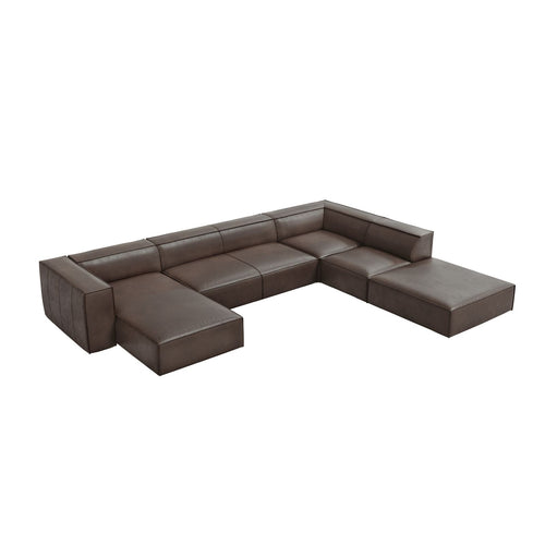 Cosmopolitan Design - Panoramische hoekbank rechts Turin 6-zits, echt leer grijs bruin - 270x365x68cm