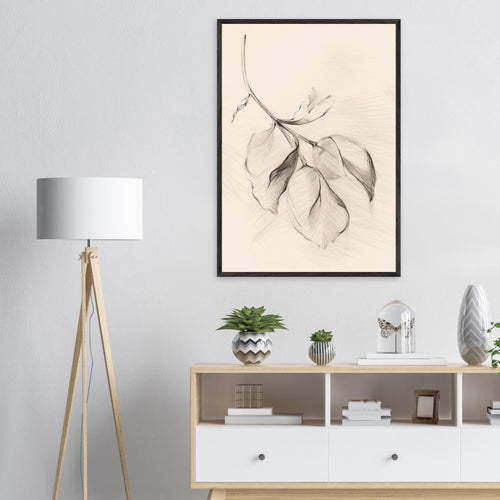 Artfulprints Poster met Lijst Botanical branch   - A4 21x29.7 cm - Zwart / Wit