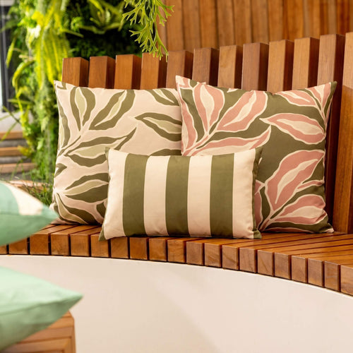 KUSSENSET - 3-delig - Elara Striped - 45x45 cm, 30x50 cm - inclusief binnenkussens - roze, groen, beige