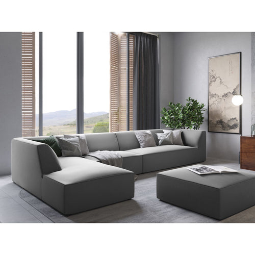 Cosmopolitan Design - Modulaire hoekbank links Siena 5-zits, flueel grijs - 180x366x69cm