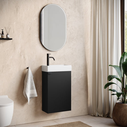 Badplaats Toiletmeubel Apollo 40 x 22 cm – Mat Zwart – Fonteinmeubel met Wastafel