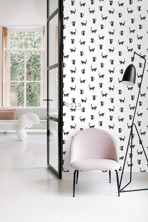ESTAhome behang katjes zwart en wit - 53 cm x 10.05 m - 138928