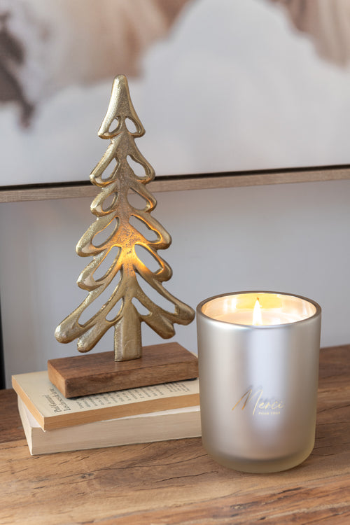J-Line decoratie Boom Op Voet  - aluminium/hout - goud - medium