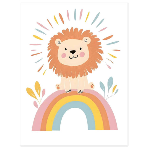 Artfulprints Poster Leeuw op de regenboog   - 30x40 cm - Meerkleurig