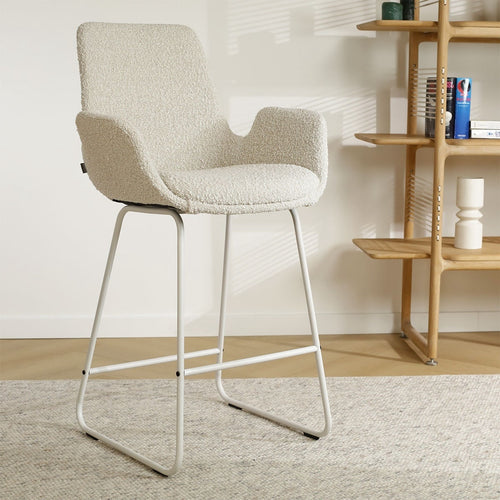Nolon Nino-Eef Barkruk Bouclé Beige - met Armleuning - Wit - 65 cm