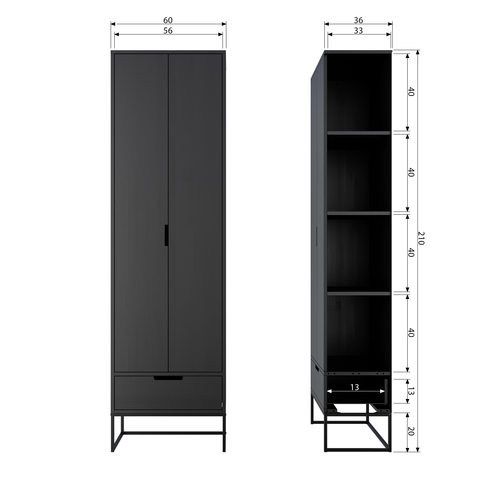WOOOD hoge kast Silas - Essen - Blacknight - 210x60x36 - vtwonen shop