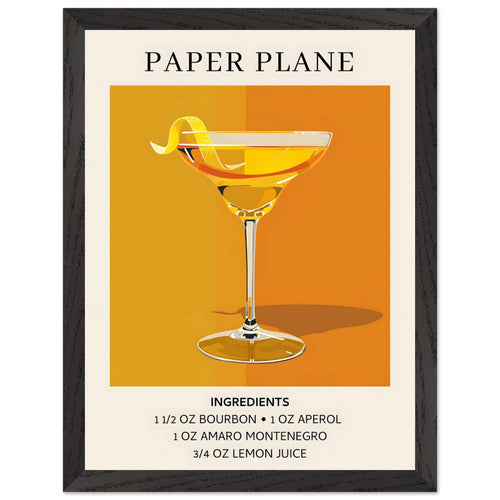 Artfulprints Poster met Lijst Paper Plane cocktail - Ingredients   - 30x40 cm - Oranje