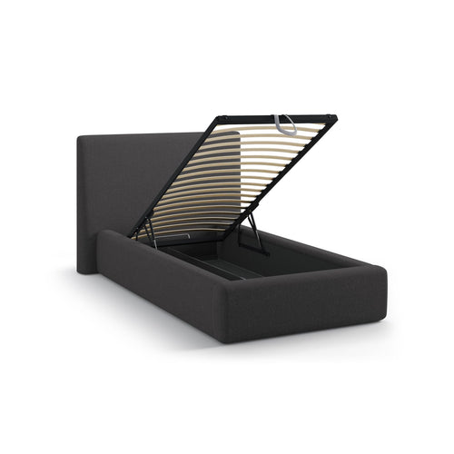 Cosmopolitan Design - Opbergbed met hoofdeinde Asti 90x200cm structurele stof antraciet - 220x130x95cm