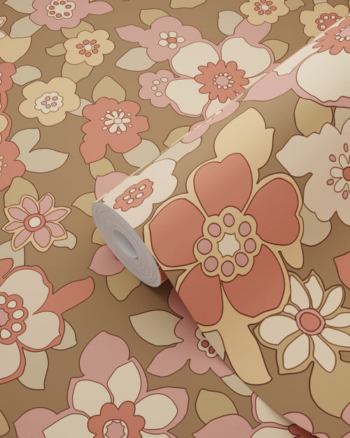 ESTAhome behang retro bloemen rood en bruin - 50 x 900 cm - 131530 - vtwonen shop