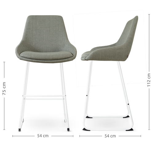 Nolon Nino-Isa Barkruk Saliegroen - Stof - Wit Onderstel - 75 cm