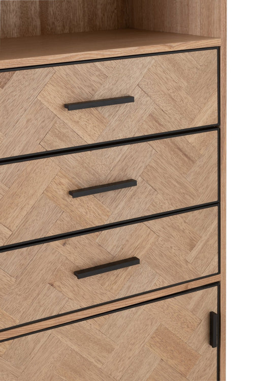 J-Line kast Hoog Zigzag 3 Lades - hout/metaal - naturel/zwart