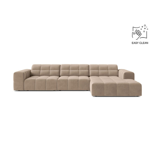 Cosmopolitan Design - Rechter hoekbank Chicago 4-zits, flueel beige - 167x294x78cm