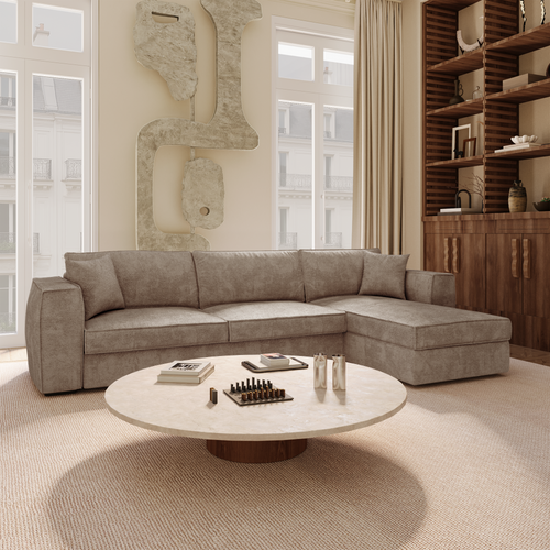 Premium Interiors - Rechthoekige hoekbank MIKA - zacht aanvoelende geweven stof mol 292cm