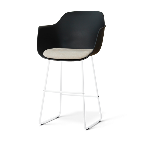 Nolon Nino-Liz barkruk zwart met naturelbeige zitkussen - wit onderstel - 75 cm