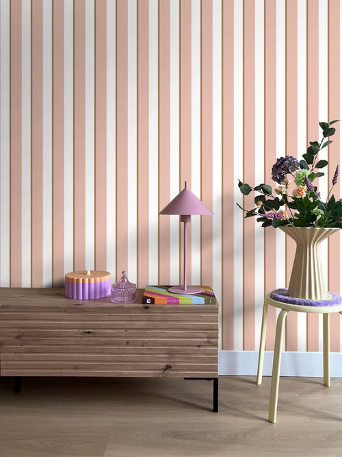 ESTAhome behang strepen roze en wit - 50 x 900 cm - 131911