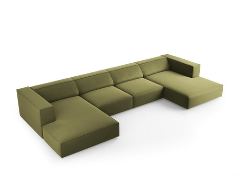 Cosmopolitan Design Panoramische bank Arendal 6-zits, flueel, lichtgroen - 166x364x70cm