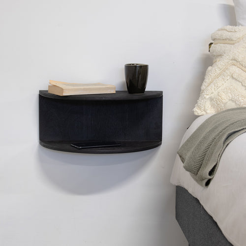 Giga Meubel Zwevend Nachtkastje Vera - Zwart - Mangohout - 45x28x22cm - vtwonen shop