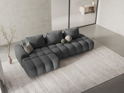 Cosmopolitan Design Uitklapbare hoekbank links met opbergdoos Linz 3-zits, structurele stof grijs - 142x275x84cm
