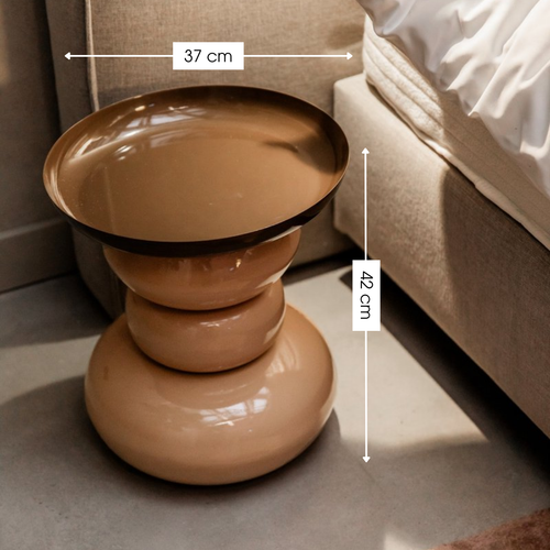Mica Decorations Zita Bijzettafel - Bijzettafeltje Rond - Woonkamer Decoratie - 42 x 37 cm - IJzer, MDF, Fluweel - Bruin Creme