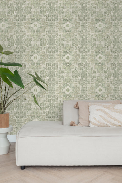 ESTAhome behang oosters kelim tapijt vergrijsd groen - 50 x 900 cm - 131358 - vtwonen shop