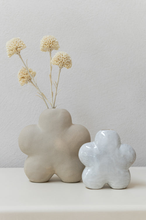 J-Line vaas Bloem  - porselein - wit/beige - small - 2 stuks - 12.5 cm hoog