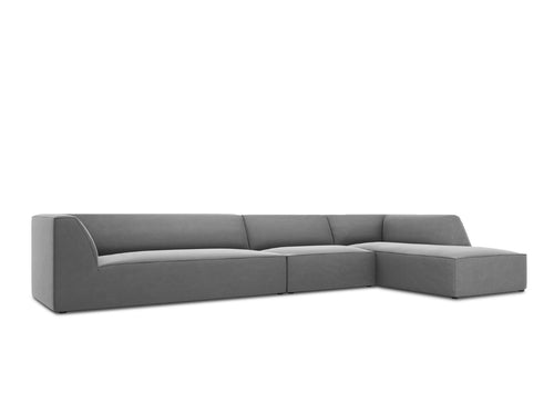 Micadoni rechter hoekbank Ruby 5-zits, flueel, grijs - 180x366x69cm