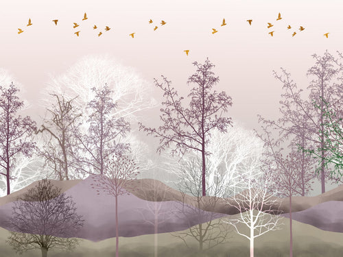 Sanders & Sanders fotobehang bosrijk landschap paars, beige en wit - 375 x 270 cm - 600976 - vtwonen shop