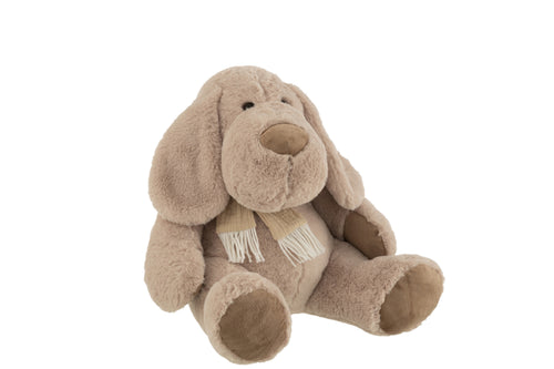 J-Line knuffel Hond + Sjaal Zittend - textiel - beige - extra large