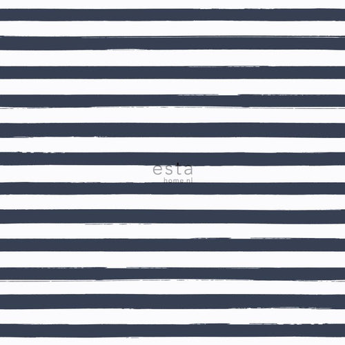 ESTAhome behang geschilderde strepen donkerblauw en wit - 53 cm x 10.05 m - 138970