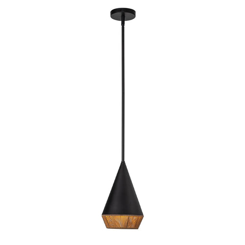 Schlanke Pendel-Deckenleuchte Modern Mattschwarz, Natur 1x E27