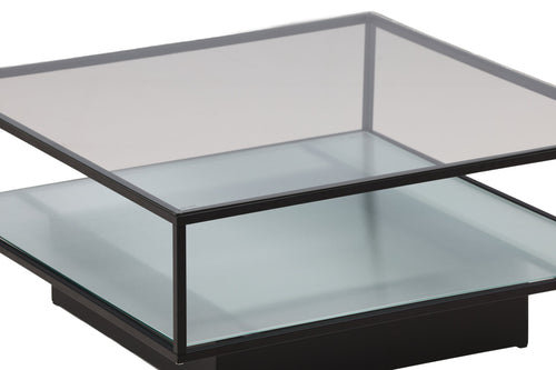 Rebellenclub Salontafel Lucera - 90 x 90 cm - Zwart met Glazen Blad