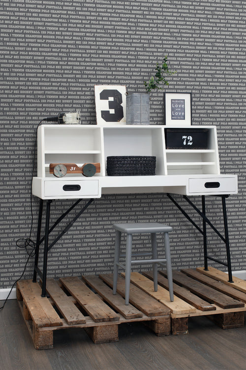ESTAhome behang sportteksten donkergrijs - 53 cm x 10.05 m - 138803