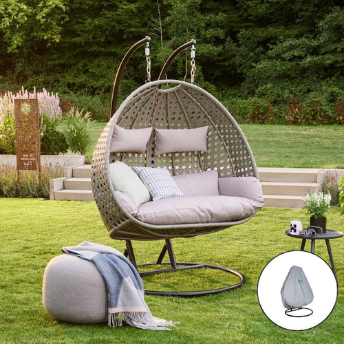 Home Deluxe - Polyrattan hangstoel met regenhoes TWIN | Kleur: Grijs, Eigenschappen: Met regenhoes - vtwonen shop