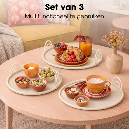 Mica Decorations Dienblad met Handgrepen - Set van 3 - Decoratie Woonkamer - Ook leuk als Kaarsenplateau, Onderzetter of Plantenonderzetter - IJzer -