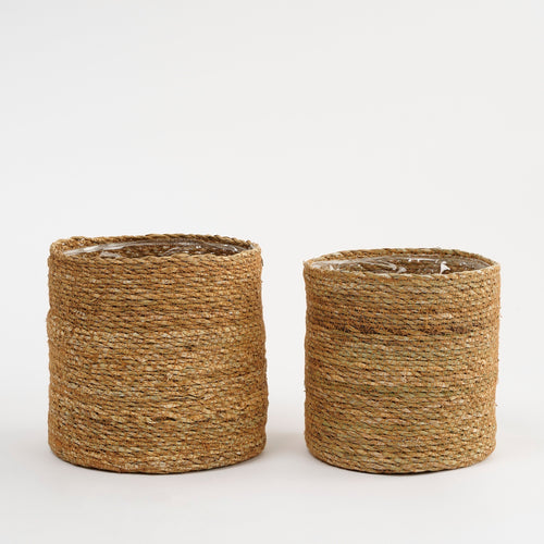 Mica Decorations Atlantic Plantenmand - Set van 2 - H20 x Ø20 cm - Zeegras - Lichtbruin - vtwonen shop