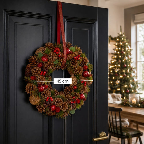 Mica Decorations Kerstkrans Landon H9 x Ø45 cm - Deurkrans met Dennenappels - Kerst Krans Deur en Tafel - Multifunctionele Kerstversiering -