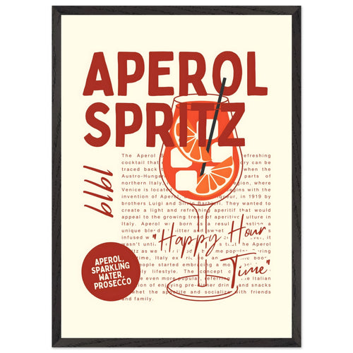 Artfulprints Poster met Lijst Aperol Spritz - Happy hour   - 50x70 cm - Rood