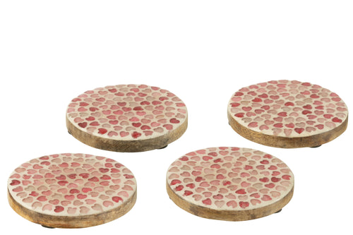J-Line onderzetter Hart Mozaiek - hout - roze - set van 4 - vtwonen shop