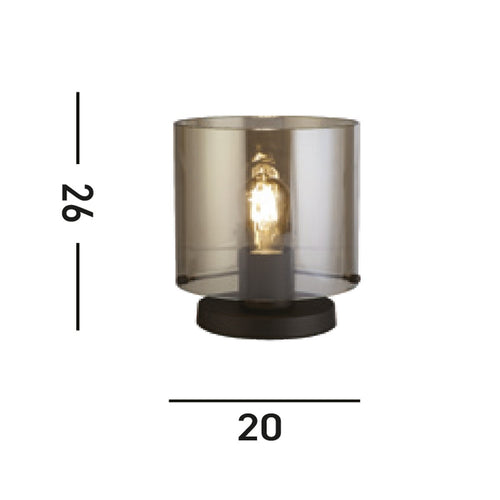 Searchlight Sweden 1-lichts tafellamp, matzwart metaal met gerookt ombre-glas
