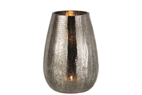 J-Line windlicht Eivorm Craquelé - glas - grijs - large