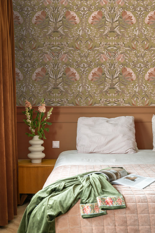 ESTAhome behang vintage bloemen in art nouveau stijl goud en terracotta roze - 53 cm x 10.05 m - 139568 - vtwonen shop