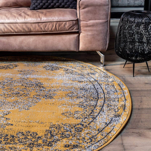 Vintage Vloerkleed Bloom rond - Geel - EVA Interior - 235 x 235 cm - vtwonen shop