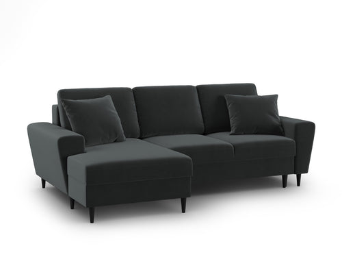 Cosmopolitan Design Uitklapbare hoekbank links met opbergdoos Kyoto 4-zits, flueel donkergrijs - 145x241x88cm
