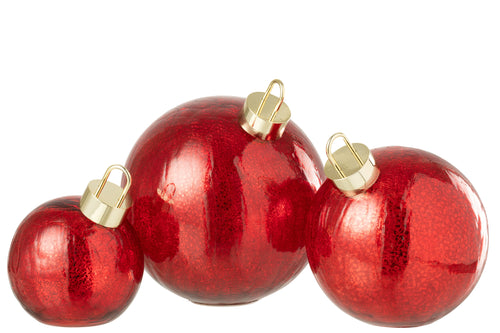 J-Line kerstbal - glas - rood - large - LED lichtjes - vtwonen shop