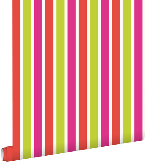 ESTAhome behang strepen limegroen en roze - 53 cm x 10,05 m - 116514 - vtwonen shop